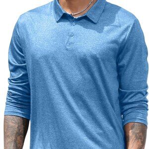 Mens Athletic Polo‎ Shirts Long Sleeve Collared Blue